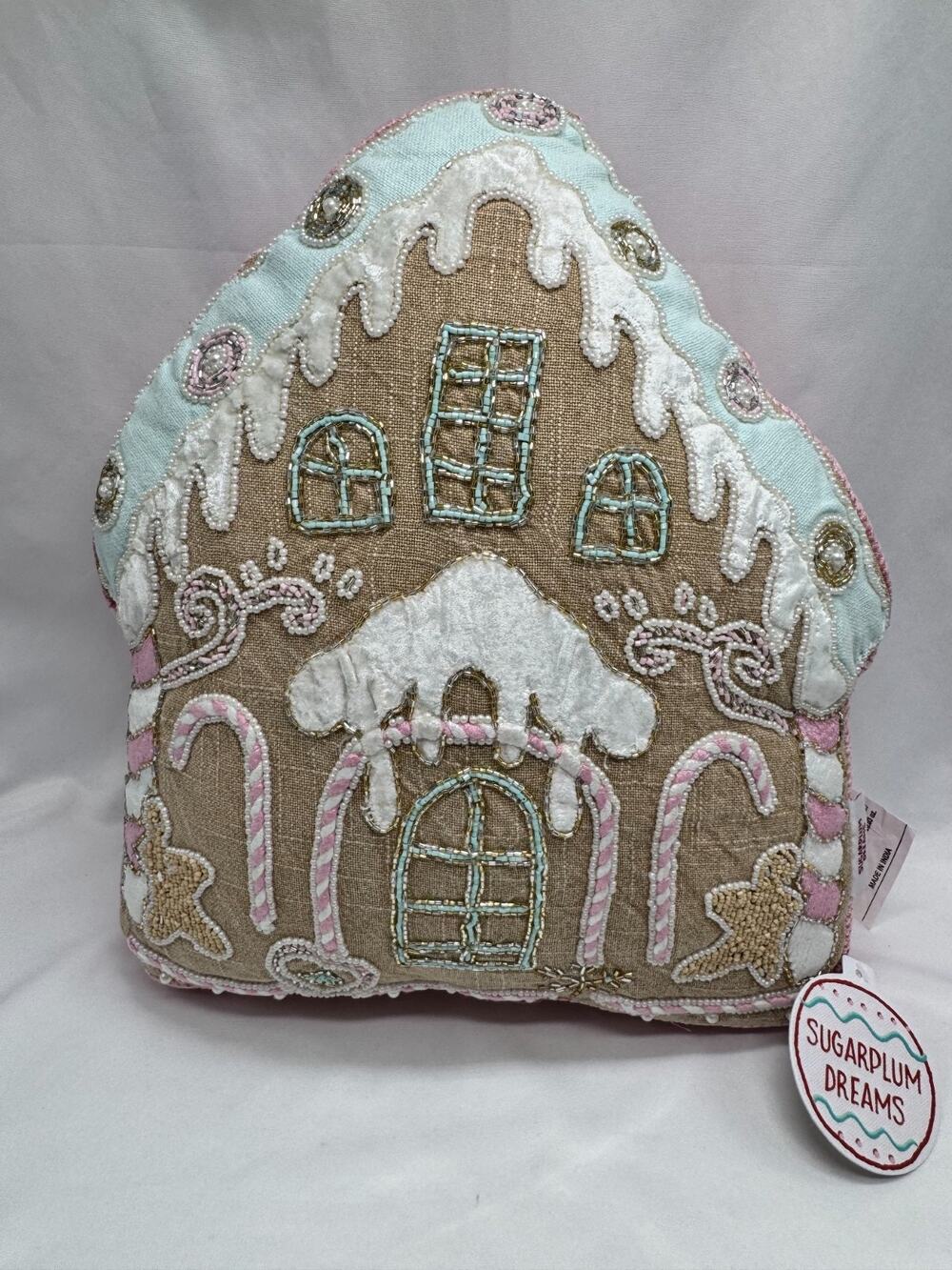 Sugar Plum Dreams Christmas Holiday Throw Pillow Pastel Beaded Bling Beads NWT - Picture 1 of 9